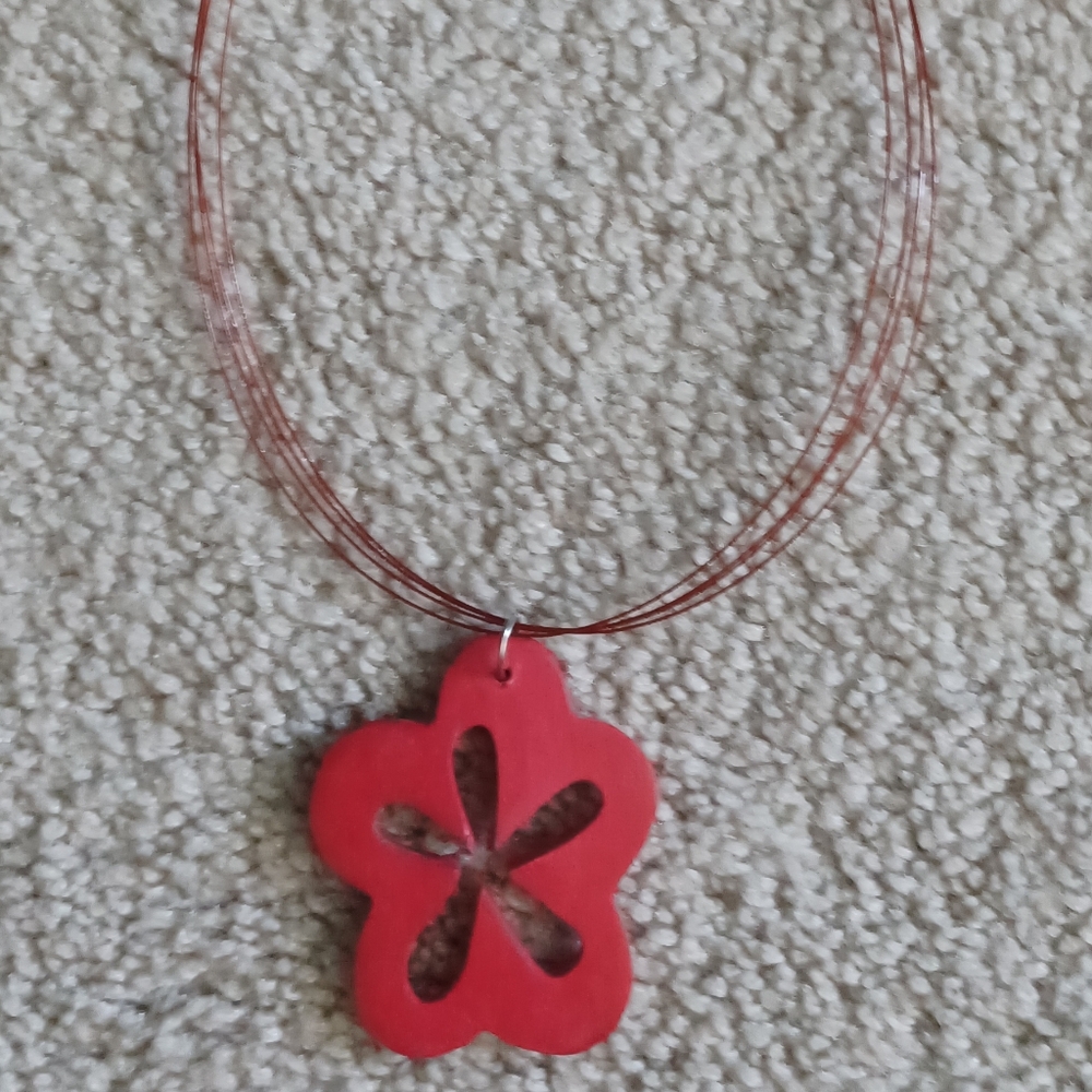 Red Flower Pendant Necklace
